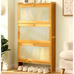 Modern Rattan Ayakkabı Dolabı 2/3 Açılır Çekmeceli Şık Giriş Yolu Ayakkabı Depolama Rafı Topuklu Bot ve Terlik İnce Tasarım (Boyut: 70x120x17cm)