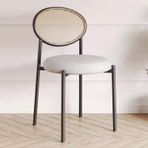 Modern Rattan Yemek Sandalyesi Kolsuz PU Deri Vurgulu Sandalye Yuvarlak Yastık Sırtlığı ve Metal Çerçeveli İskandinav Vintage Tarzı Mutfak ve Boş Zaman için (Beyaz)