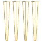 Modern Saç Tokası Masa Ayakları, 23,6 inç (60 cm) 4'lü Set, Vidalı ve Zemin Koruyuculu Şık Sehpa Ayakları, Kanepe, TV Dolabı, Yemek Masası için İdeal - Sarı Kaplama
