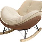 Modern Sallanan Sandalye Dolgulu Oturma Odası Şezlong, Metal Yapı ve Masif Ahşap Ayaklar, Yatak Odası Koltuğu, Kapalı+kahverengi-Tek Beden,Off+brown-One Size