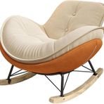 Modern Sallanan Sandalye Dolgulu Oturma Odası Şezlong, Metal Yapı ve Masif Ahşap Ayaklar, Yatak Odası Koltuğu, Kapalı+turuncu-Tek Beden,Off+orange-One Size