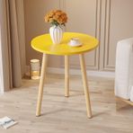 Modern Sarı Yan Sehpa Küçük Yuvarlak Vurgu Masası Oturma Odası ve Yatak Odası için Masif Ahşap Ayaklar Küçük Alanlar için Mükemmel 40 cm/15,7 inç