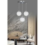 Modern Sarkıt Tepsi Gümüş 3'lü Beyaz Camlı Avize Metal Salon / Oturma Odası 70 x 30 E27 Beyaz 61-70 - 1'li - Ahşap