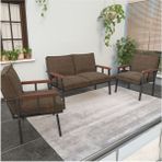 Modern Serisi Balkon, Bahçe, Cafe - Metal Kanepe Koltuk Takımı - 2+1+1 - Kahverengi