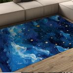 Modern Şık Alan Halısı 150x210 cm Kaymaz Makinede Yıkanabilir Mavi Soyut Halı Altın Yıldızlı Oturma Odası Yatak Odası Ofis Dekoru için Şık Yumuşak Zemin Paspası