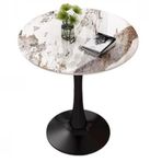 Modern Sinterlenmiş Taş Mermer Üst Bistro Masası, 60 cm Yuvarlak Lale Yemek Masası, Mutfak, Ofis ve Oturma Odası Dekoru için Metal Ayaklı Beyaz Taş Masa Üstü
