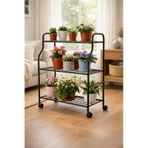 Modern Siyah 3 Katlı Metal Tekerlekli Mutfak Ve Dekoratif Saksılık Çiçeklik Dayanıklı Raflı Stand-organizer Siyah