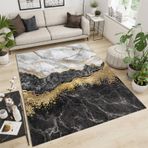Modern Siyah Altın Mermer Parça Halı 120 x 180 cm - Soyut Dalgalı Çizgili 3D Shaggy Halı, Yatak Odası, Aile ve Evcil Hayvan Ev Dekoru için Kaymaz Tasarım