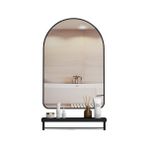 Modern Siyah Banyo Aynası Raflı 60x80cm Metal Derin Çerçeve HD Eliptik Makyaj Aynası Yatak Odası ve Oturma Odası için Şık Dekoratif Duvar Aynası