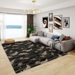 Modern Siyah ve Altın Eğreltiotu Botanik Halı Yıkanabilir Kaymaz Yumuşak Büyük Halı Oturma Odası Yatak Odası Desenli Alan Kilimleri ve Ev Dekoru için 100x150 cm