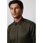 Modern Slim Fit Pamuklu Kolay Ütü Armürlü Haki Erkek Gömlek - TUDORS
