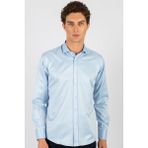 Modern Slim Fit Uzun Kollu Düz Saten Pamuklu Erkek Mavi Gömlek