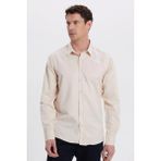 Modern Slim Fit Uzun Kollu Pamuklu Kolay Ütü Armürlü Bej Erkek Gömlek