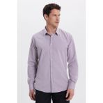 Modern Slim Fit Uzun Kollu Pamuklu Kolay Ütü Armürlü Gül Kurusu Erkek Gömlek