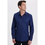 Modern Slim Fit Uzun Kollu Pamuklu Kolay Ütü Armürlü Lacivert Erkek Gömlek