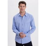 Modern Slim Fit Uzun Kollu Pamuklu Kolay Ütü Armürlü Saks Mavi Erkek Gömlek