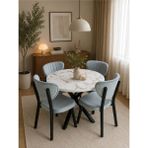 Modern Style Home Modern Yuvarlak Mermer Desenli Yemek Masası Takımı 4 Sandalyeli - Mavi
