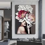 Modern tablo Çiçekli Kadın Duvar Sanatı; Gül Başlı Kadın; Moda Kadın; Çiçekli Baş Posteri; Çiçek Kadın Kanvas; As
