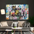 Modern tablo Life Is Beautiful Mr.brainwash Kanvas; Graffiti Pop Art; Arkadaşa Hediye