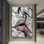 Modern tablo Öpüşen Aşık Çift Graffiti Kanvas Tablo; Soyut Sokak Sanatı Poster; Duvar Dekoru