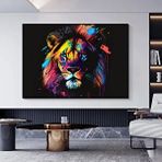 Modern tablo Pop Art Stilde Soyut Aslan Baskısı, Çok Renkli Aslan Tablosu