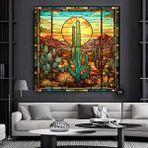 Modern tablo Saguaro Kaktüs Duvar Sanatı, Cam Mozaik Tarzı Sonoran Arizona Çölü Tablosu Kanvas Baskı