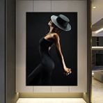 Modern tablo Siyah Şapkalı Gizemli Kadın Fotoğrafı, Duvar Dekoru Kanvas Baskısı, Büyük Duvar Sanatı Poster