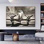 Modern tablo Vintage Uçak Dekoru; Douglas Dc-3 Kanvas; Siyah Beyaz