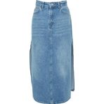 Modern Tarz Astarsız Denim Maxi Boy Yırtmaçlı Yüksek Bel Maxi Denim Etek
