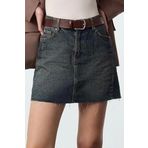 Modern Tarz Astarsız Denim Mini Boy Soluk Efekt Vintage Yüksek Bel Mini Denim Etek