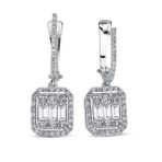 Modern Tasarım 1 Ct Baget Kare Tektaş Küpe 18 K