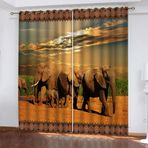 Modern Tasarım 3D Afrika Hayvan Fil Çocuk Oturma Odası için Karartma Perdeleri Isı Yalıtımlı Pencere Perdeleri Delikli G 220 X Y 214 cm