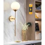 Modern Tasarım Aç Kapa Butonlu Pilli Aplik Duvar Beyaz Opak Beyaz Camlı Aplik Eskitme Gold Eskitme