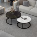 Modern Tasarım Kayrak Üst Metal Çerçeve İç içe Geçme Sehpa Seti Yatak Odası ve Oturma Odası Mobilya Dekorasyonu için Çekmeceli (Siyah Beyaz 2'li Set 70x45/50x40)
