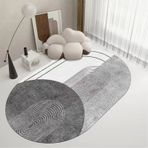 Modern Tasarım Oval Halı Geometrik Çizgiler ve Soyut Baskılı Bej Fildişi 80 x 120 cm Oturma Odası, Yemek Odası, Yatak Odası veya Çocuk Odası için İdeal