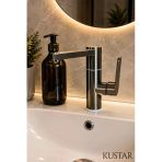 Modern Tek Kollu İnox Lavabo Bataryası Banyo Musluğu Aç-Kapa Döner Boru Sıcak Soğuk