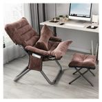 Modern Tembel Sandalye Yatan Koltuk, Osmanlı Döşemeli, Tekli Boş Zaman Kanepesi, Yatak Odası/Ofis/Hosting için Katlanabilir Salon Rahat Sandalye, Yan Cepli ve Ayak Dayamalı (Kahverengi)