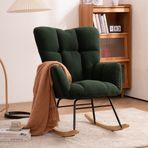 Modern Tepeli Wingback Sallanan Sandalye Oyuncak Kumaş Döşeme ve Masif Ahşap Ayaklar Oturma Odası, Yatak Odası veya Çocuk Odası için Rahatlatıcı Salon Sandalyesi Yeşil