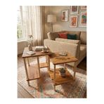Modern Traverten Zigon Sehpa İkili Set Minimal Tasarım Yan Sehpa Dekoratif Ahşap (Atlantik Çam)