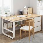 Modern ve sade bilgisayar masası, kitaplık, 3 çekmeceli ve çalışma masası, ev ofisi, meşe çalışma masası, 99 cm