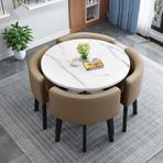 Modern Yemek Masası Seti 4 Kişilik Sandalyeli Yuvarlak Konferans Odası Masası Küçük Mutfak Masası ve Sandalyeler Seti Daire Yemek Odası Masası (A6 90x90x75cm)