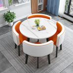 Modern Yemek Masası Seti 4 Kişilik Sandalyeli Yuvarlak Konferans Odası Masası Küçük Yemek Odası Masa Takımı Daire Mutfak Masası Şık Yuvarlak Mutfak Masası (A1380x80x75cm)