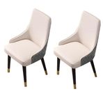 Modern Yemek Sandalyesi 2'li Set - Mutfak ve Restoran için Masif Ahşap Ayaklı Yüksek Sırtlı PU Deri Yumuşak Koltuk - Şık Beyaz ve Koyu Gri Döşemeli Sandalyeler