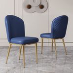 Modern yemek sandalyesi seti, 2 adet, rahat, döşemeli boş zaman sandalyesi, mavi poliüretan deri, metal ayaklı ve kavisli sırtlı, orta yüzyıl aksanlı sandalye, oturma odası için kolsuz bekleme