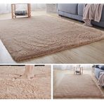 Modern Yumuşak ve Rahat Tüylü Uzun Havlı Kabarık Alan Halısı Kaymaz İç Mekan Dekoratif Halı Oturma Odası Yatak Odası için (Deve 40x60 cm)