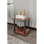 Modern Yuvarlak 2 Katlı Tamamen Ahşap Yan Sehpa Dekoratif Kitap ve Aksesuar Raflı Salon Oturma Odası Şık Kullanışlı Tasarım (Ceviz, Square)
