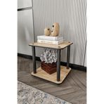 Modern Yuvarlak 2 Katlı Tamamen Ahşap Yan Sehpa Dekoratif Kitap ve Aksesuar Raflı Salon Oturma Odası Şık Kullanışlı Tasarım (Meşe, Square)