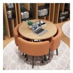 Modern Yuvarlak Konferans Masası Seti - Ofis Toplantıları için Şık İş Sehpası Oturma Odası Kafe ve Balkon - Rahat Sandalyeler Dahil (Renkler: Kırmızı Turuncu)