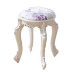 Modern Yuvarlak Makyaj Sandalyesi, 43 cm Oturma Yüksekliği Dolgulu Makyaj Taburesi, İskandinav Tarzı Vintage Tabure Küçük Alanlar Oturma Odası veya Yatak Odası Dekoru için (Mor Çiçek PU Deri Gümüş