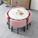 Modern Yuvarlak Masa Takımı, Yemek ve Kahve Mobilyaları için 4 Sandalyeli Mutfak, Ofis, Balkon ve Oturma Odası Kombinasyonu (Stil 17 80 * 80 * 75 cm)